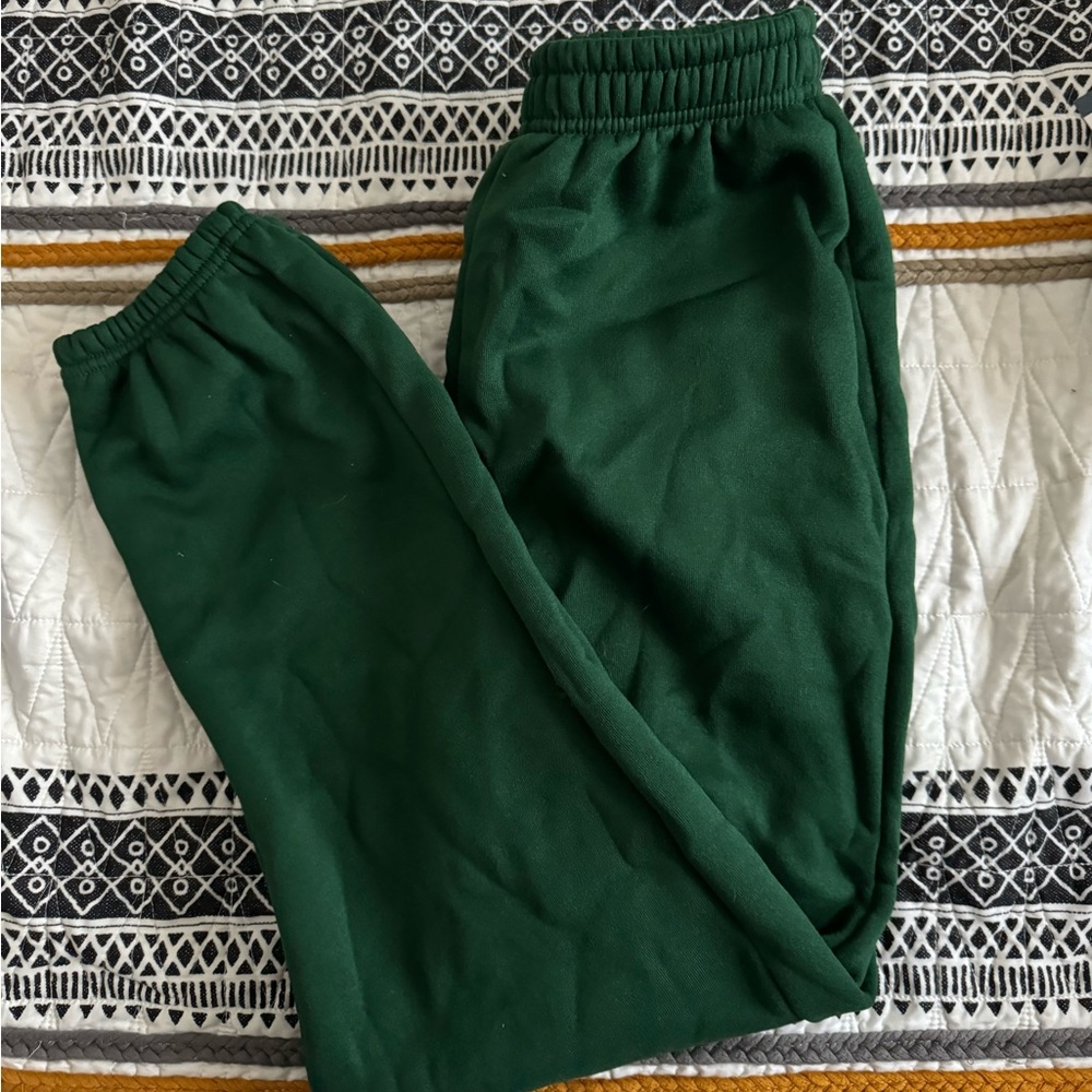 *Lightly Worn* Green Fleece Sweats, Cinched Ankle